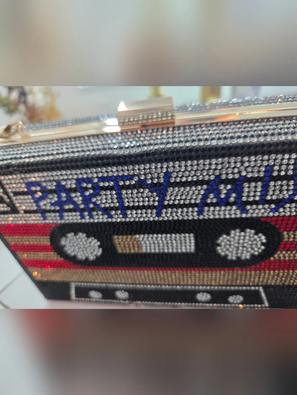 Amazon Rhinestone Cassette Clutch in Black, Red, Blue, Gold, Silver - Picture 1 of 3